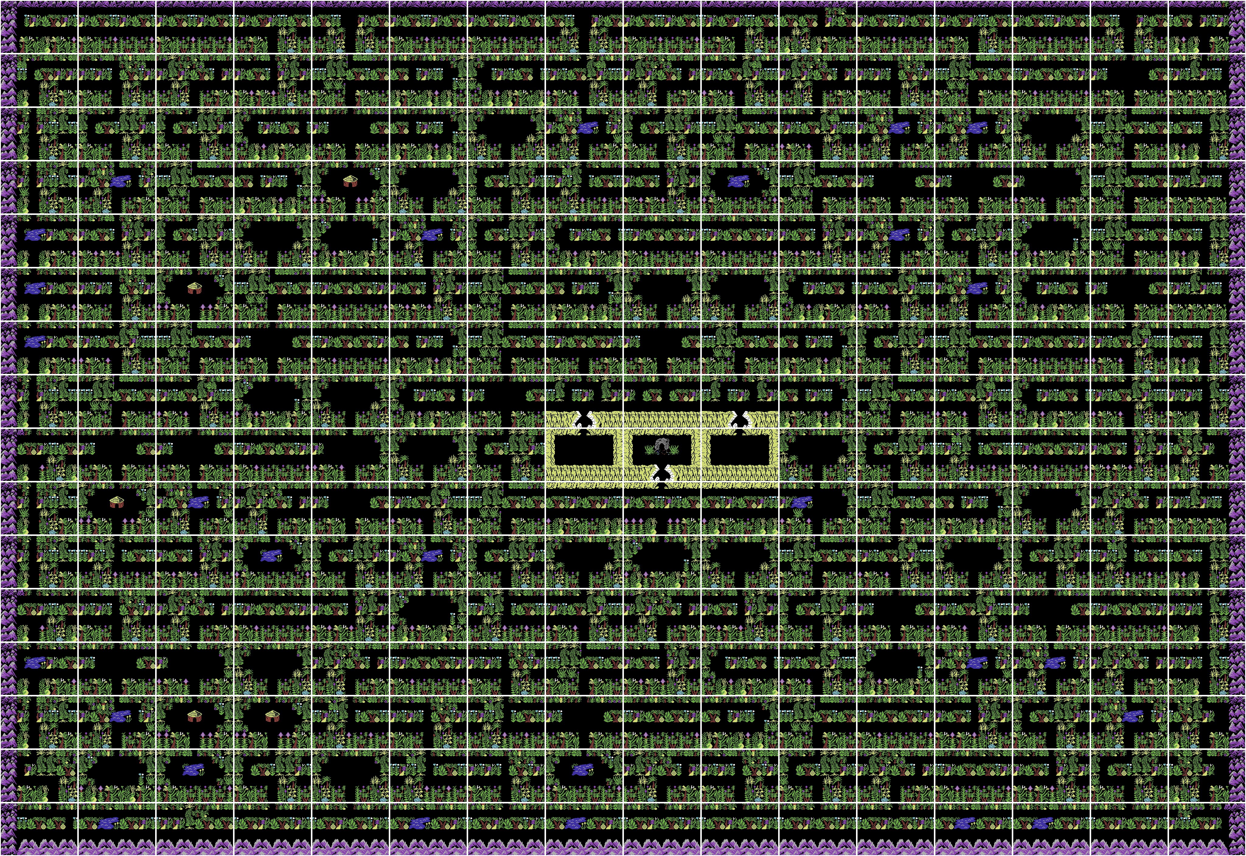 The full original C64 Sabre Wulf map: 16x16 screens of 256x176px jungle, exported from the game data