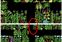 Two vertically adjacent original screens where the path edges don't line up across the boundary, circled