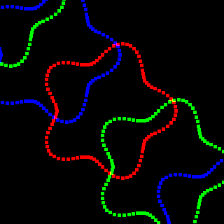 The rounded-star bob path in red, with copies in green and blue displaced diagonally by 80px