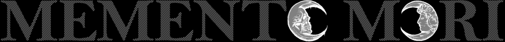 The full-width Memento Mori charset logo by Facet, with skull and face crescent moons as the O letters
